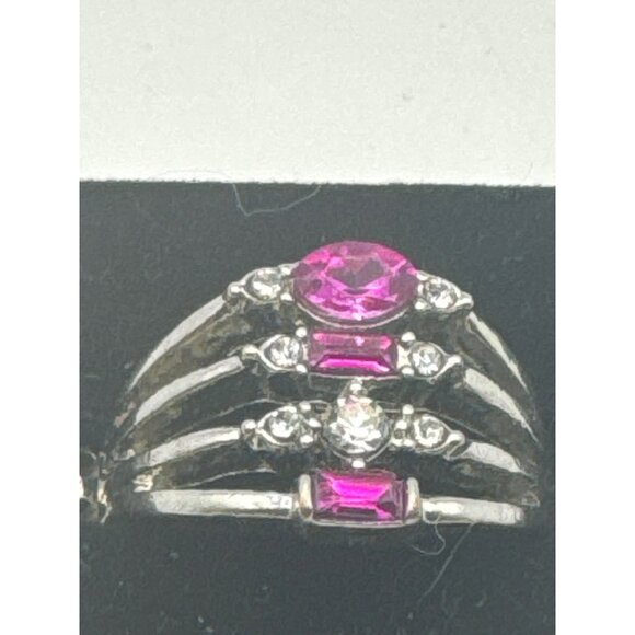 Stunning Vintage Pink Gemstone Beaded Band Ring  Silver Multi-Band Design - Picture 2 of 4